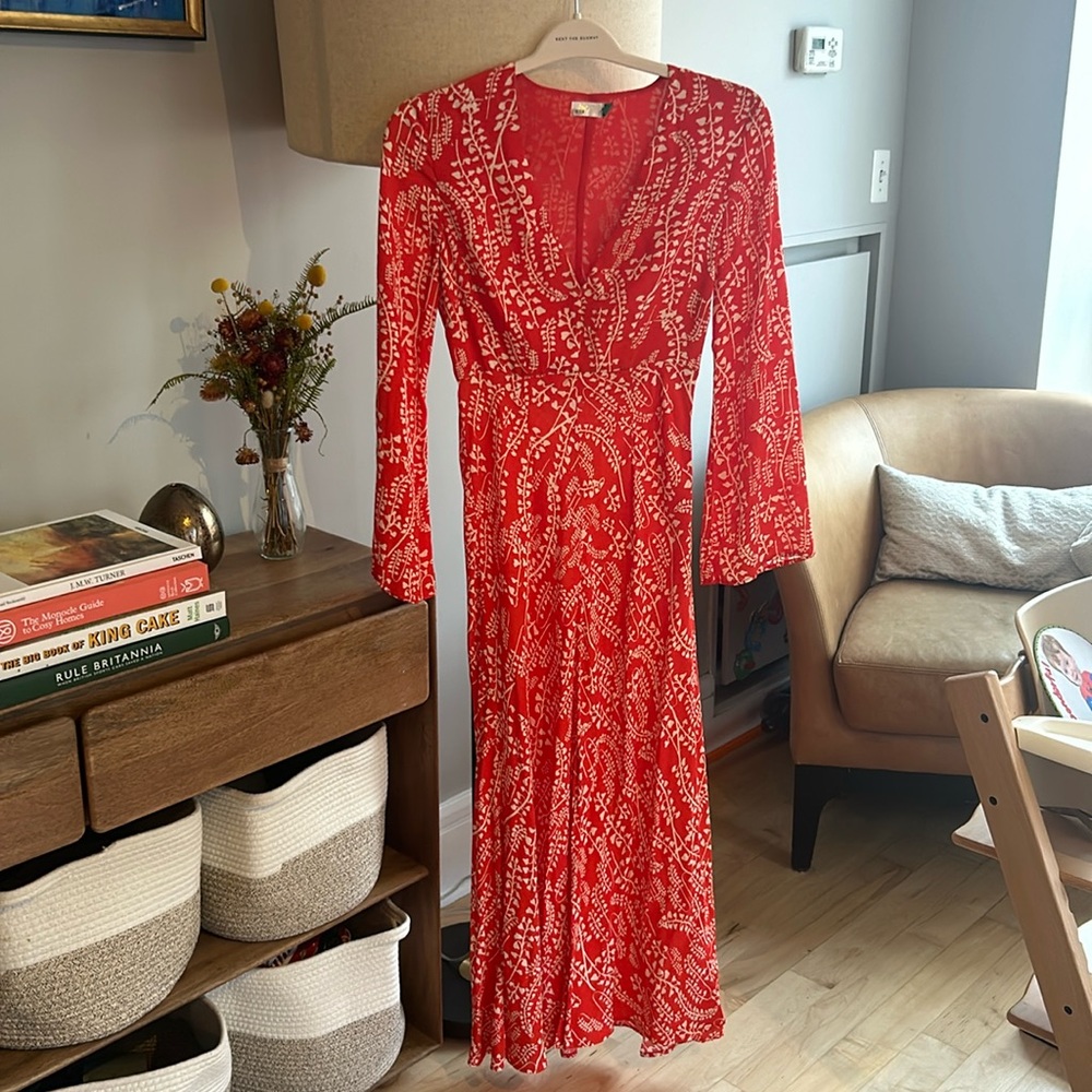 Rixo red and white dress